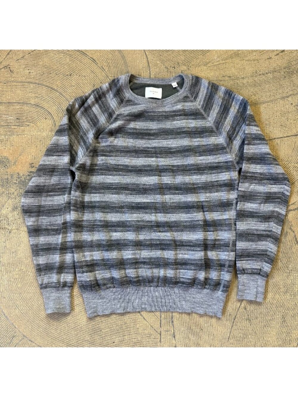 Billy Reid Wool/Cotton Blend Grey Stripe Sweater Medium
